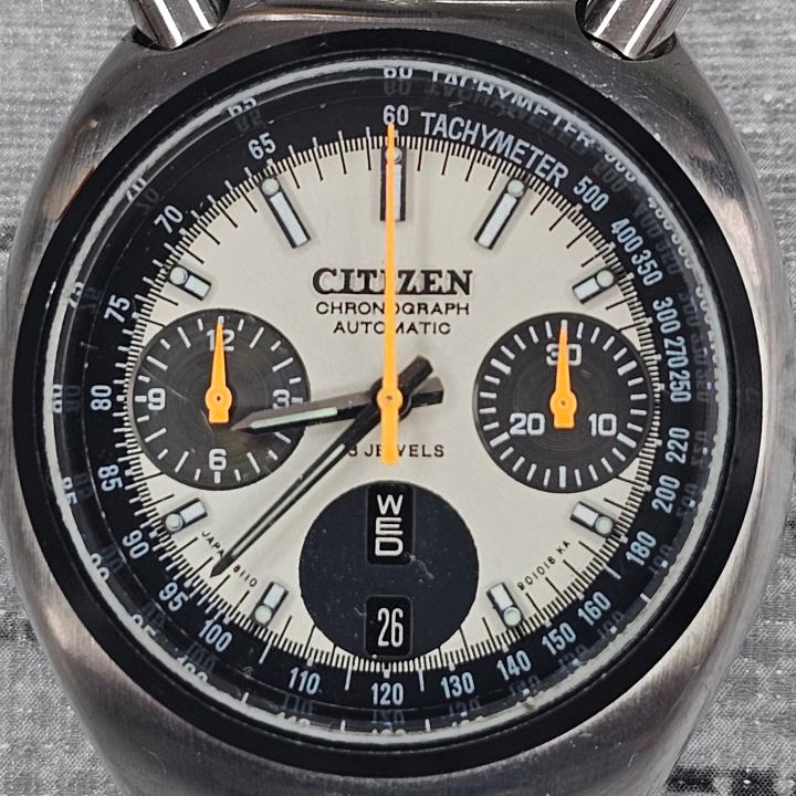 Montre Chronographe Automatique Citizen Bullhead Vintage - Bracelet Cuir - Occasion